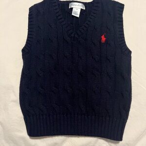 Ralph Lauren Navy Cable-Knit V-Neck Sweater Vest 12M
